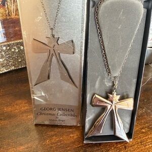 Georg Jensen Silver Cross ribbon bow ornament /tag /adornment